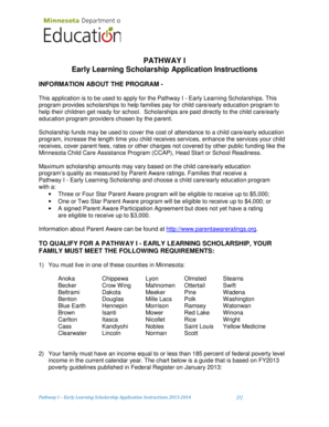 Pathway I Early Learning Scholarship Application