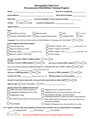 Pennsylvania Child Welfare Training Program Demographic Data Form