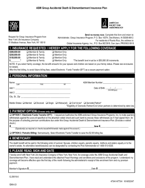 ASM Group Accidental Death & Dismemberment Insurance Application