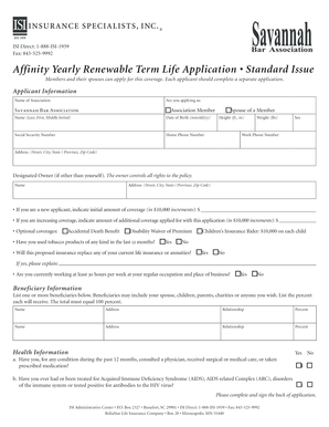 Affinity Yearly Renewable Term Life Application