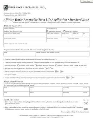 Affinity Yearly Renewable Term Life Application