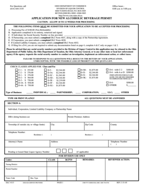 Ohio Alcoholic Beverage Permit Application