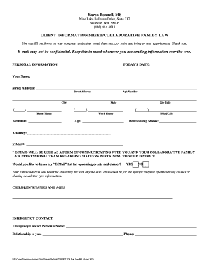 Collaborative Family Law Client Information Sheet