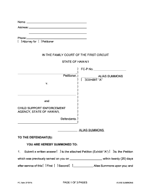 Hawaii Family Court Alias Summons