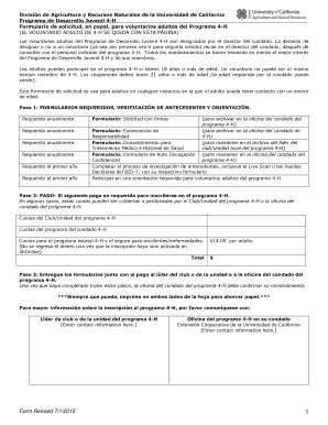 Formulario de solicitud, en papel, para voluntarios adultos del Programa 4-H