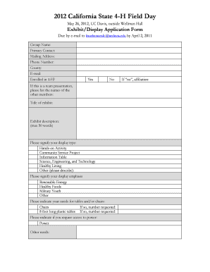 2012 California State 4-H Field Day Exhibit Application