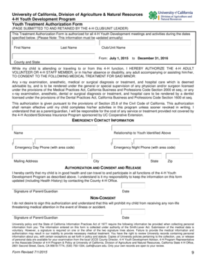 4-H Youth Medical Treatment Authorization Form