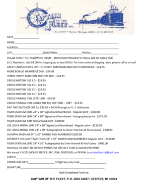 Order Form for Art Prints and DVDs