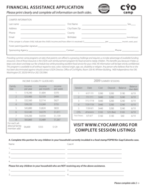 Financial Assistance Application for Summer Camp