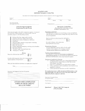 Anaphylaxis Individual Emergency Action Plan