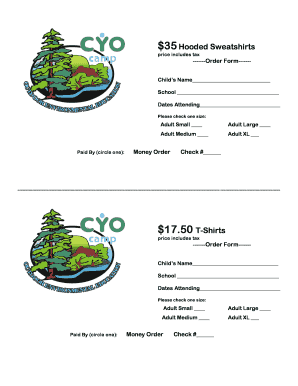 Shirt order form - cyo camp hooded sweatshirts form