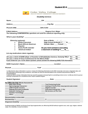 Disability Services Student Information Form