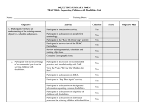 TRAC 2004 Training Objective Summary Form