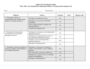 Objective Summary Form