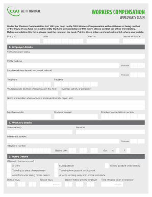 Workers Compensation Employer Claim Form