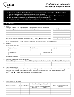 Professional Indemnity Insurance Proposal Form