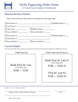 Niche Engraving Order Form - CGA Alumni - cgaalumni