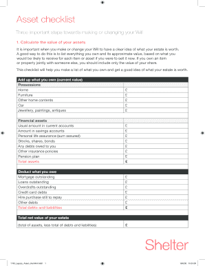 UK Will Asset Checklist