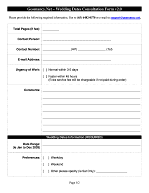Wedding Dates Consultation Form