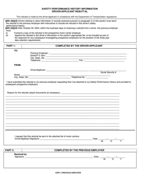 Driver Safety Performance History Rebuttal Form