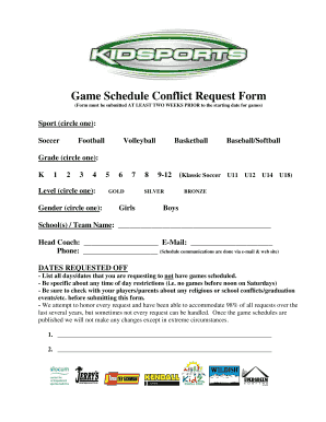 Game Schedule Conflict Request Form