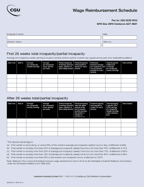 Wage Reimbursement Schedule