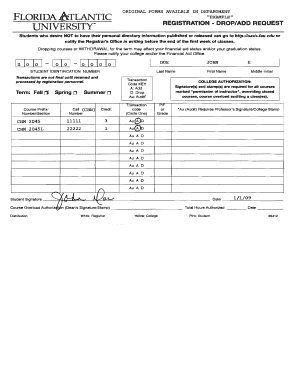 Florida Atlantic University Drop/Add Request Form