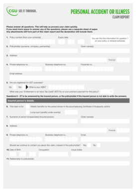 Personal Accident or Illness Claim Report