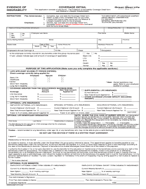 Evidence of Insurability Coverage Detail Form