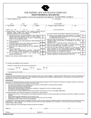 Group Non-Medical Declaration Form