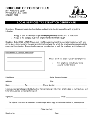 Local Services Tax Exemption Certificate