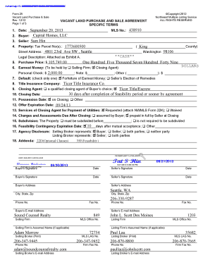 Vacant Land Purchase and Sale Agreement
