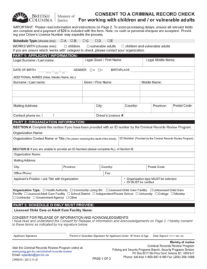 Consent to Criminal Record Check for Working with Children and Vulnerable Adults