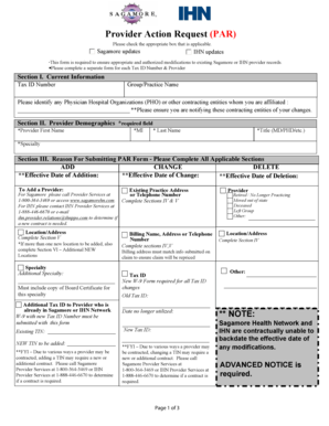 Provider Action Request Form