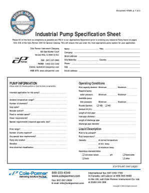 Industrial Pump Specification Sheet