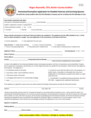 Homestead Exemption Application for Disabled Veterans and Surviving Spouses