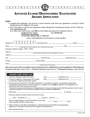 Toastmasters Advanced Leader/Distinguished Toastmaster Awards Application