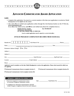 Toastmasters Advanced Communicator Award Application