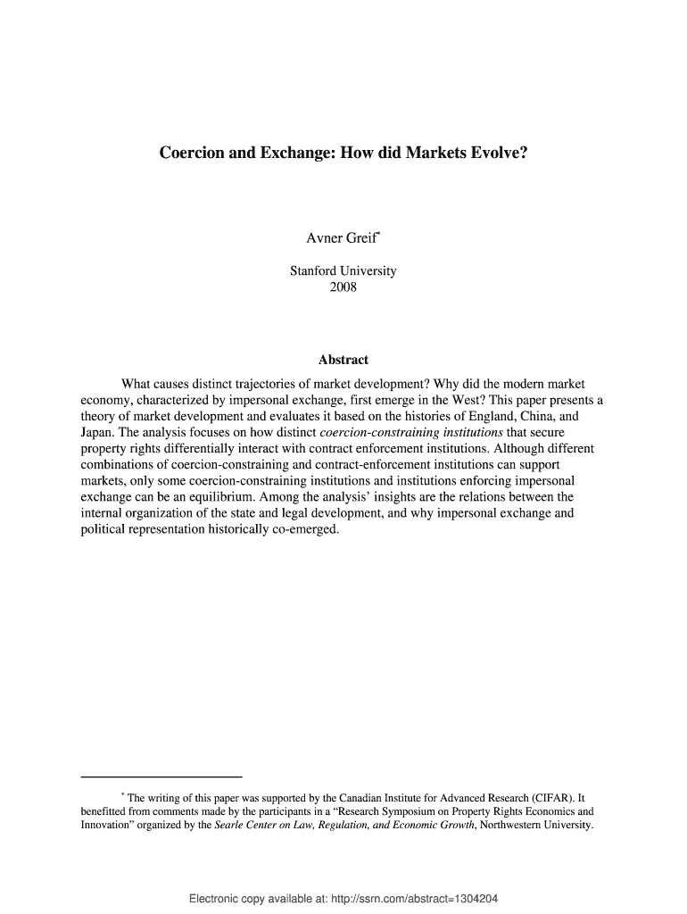 Fillable Online Coercion and Exchange How did Markets Evolve Fax Email