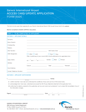 Darwin International Airport Access Card Update Application