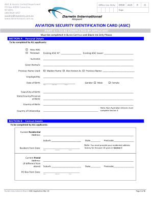 Aviation Security Identification Card (ASIC) Application