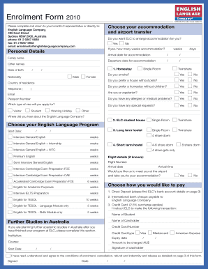 English Language Company Enrolment Form 2010