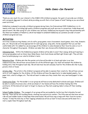 Comic-Con Children's Program Registration Form