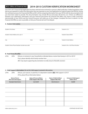 2014-2015 Financial Aid Verification Worksheet