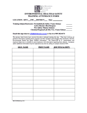 Gym sign in sheet - TRAINING ATTENDANCE FORM - San Bernardino Community College ... - sbccd