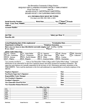 San Bernardino Student Hourly Employment Request