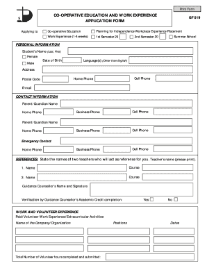 Co-op Education Work Experience Application Form