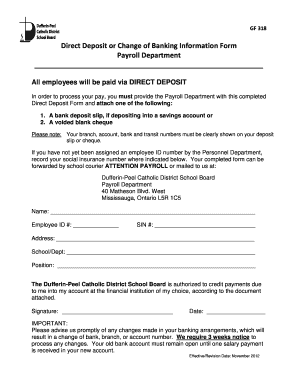 Employee bank information form - Direct Deposit or Change of Banking Information Form Payroll ...