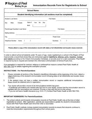 Ontario Immunization Records Form