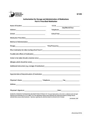 Authorization for Storage and Administration of Medications